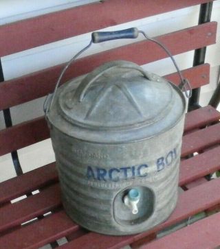 Vintage Arctic Boy 2 Gallon Galvanized Metal Lined Water Cooler Wood Handle