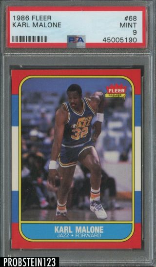 1986 Fleer Basketball 68 Karl Malone Utah Jazz Hof Psa 9