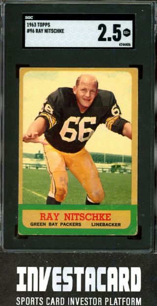 1963 Topps Ray Nitschke Rookie Card (hof) 96 Vintage G.  B.  Packers Sgc 2.  5 Invest