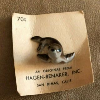 Vintage Hagen Renaker Baby Seal Miniature Figurine On Card Animal
