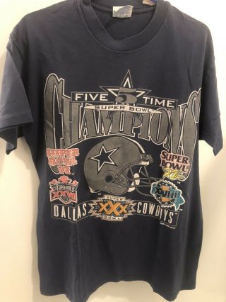 Dallas Cowboys Vintage Nfl Football 5x Bowl Champions T - Shirt Mens Sz Med