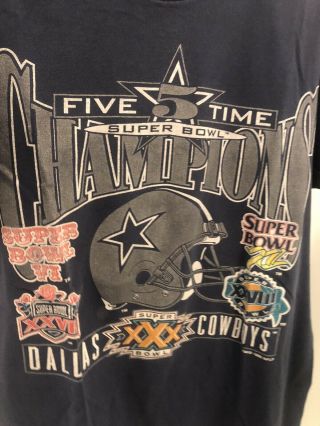 Dallas Cowboys Vintage NFL Football 5X Bowl Champions T - Shirt Mens Sz Med 2