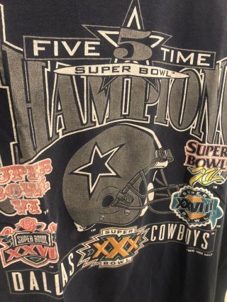 Dallas Cowboys Vintage NFL Football 5X Bowl Champions T - Shirt Mens Sz Med 3