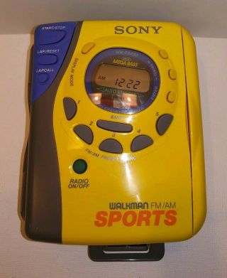 Vtg Sony Sports Walkman Yllw Mega Bass Fm/am Radio Cassette Player Clip - On