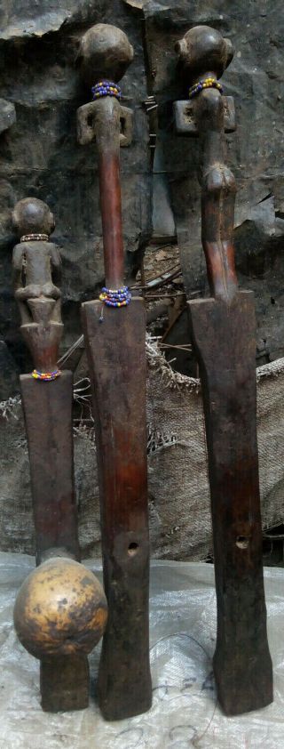 (3) Vintage Nyamwezi Wood Guitars Africa Primitive Carved Art Antique Congolese 2