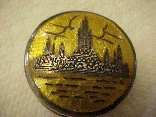 Vintage Siam,  Gold Enameled Top Sterling Silver Pill Box 1 - 1/4 " Dia.  X 3/8 " Thick.