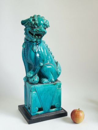 Fine Antique Chinese 19th Century Turquoise Glazed Biscuit Porcelain Fo Dog