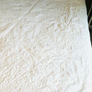 Vtg queen size quilt white w pink trim handcrafted 81 