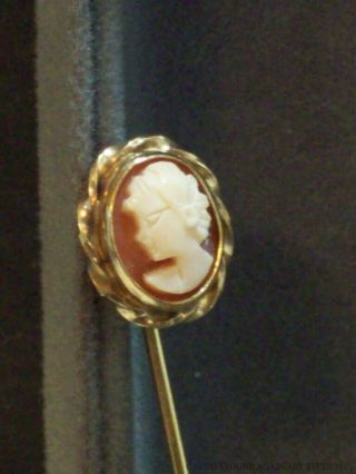 Vintage Cameo Carved Shell Gold Filled Stick Pin Signed Gf Brooch Lapel Tie Pin