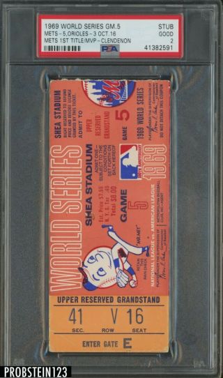 1969 World Series Game 5 Mets Orioles Ticket Stub Mets 1st Title Psa 2 Good