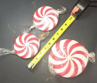 Vintage Large 6 " & (2) 4 " Candy Peppermint Ornaments Blow Mold Candy Cane Sugar