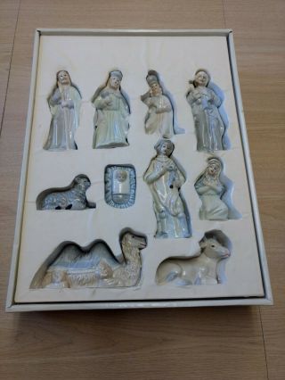 Christmas Nativity Set 10 Piece Dynasty Classics Porcelain White& Light Blue - Vtg