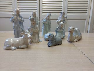 Christmas Nativity Set 10 Piece Dynasty Classics Porcelain White& Light Blue - VTG 2