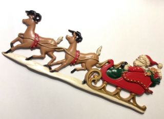 Vtg Sexton 16 " Santa Claus Reindeer Cast Iron Metal Wall/door Hanging Christmas