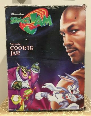 Vtg 1996 Space Jam Ceramic Cookie Jar Michael Jordan Bugs Bunny W/ Box