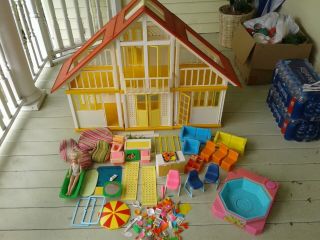 Vintage 1970’s A - Frame Barbie Dream House With Accessories And Hot Tub.
