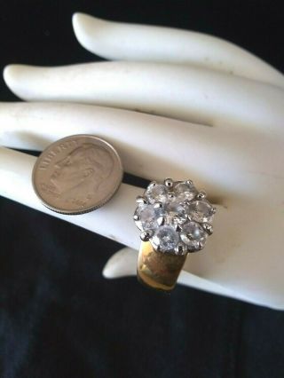 Vintage 18k Gold Plated Cz Stone Flower Ring Wide Band Size 8.  5 Bold Bling