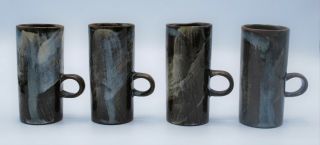 Vintage Stoneware Espresso Mugs Set of 4 Blue Brown Glaze Caffe D ' Vita 2