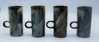 Vintage Stoneware Espresso Mugs Set of 4 Blue Brown Glaze Caffe D ' Vita 3