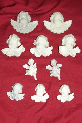 10 Vintage Scioto Small Ceramic Glass Angels Cherubs Arts Crafts 2” 3” Crafting