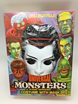 Vintage Ben Cooper Bride Of Frankenstein Mask & Halloween Costume Universal 1980