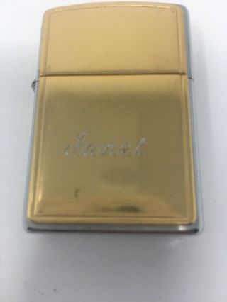 Ladies Zippo Lighter Two Tone Silver Gold Tone Brass Engraved Janet Vintage