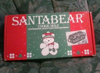 Santa Bear Cast Iron Cookie Muffin Baking Mold W/ Box Vintage 1986 Dayton Hudson