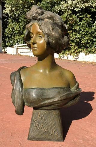 Antique 1900 Art Nouveau French Spelter Bronzed La Mondaine Statue Sculpture 17 "