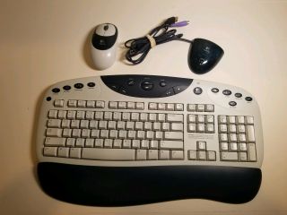 Vintage Logitech Cordless/wireless Keyboard & Mouse W/connect Cord Y - Rf21 M - Rp67