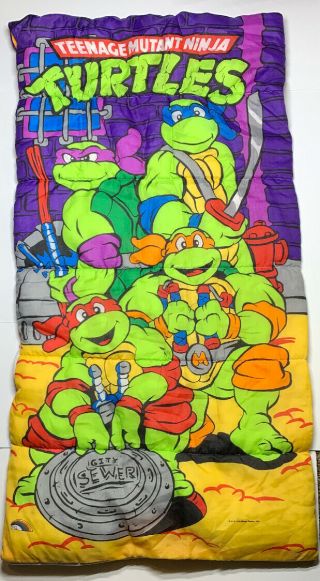 Vintage Teenage Mutant Ninja Turtles Kids Sleeping Bag 1990 Mirage Studios Tmnt