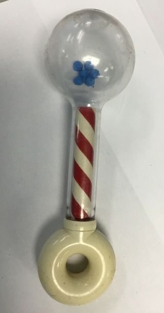 Vintage Johnson & Johnson Clear Rattle Baby Toy Red White & Blue Xmas