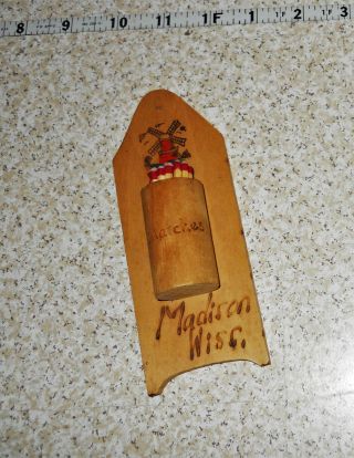 Souvenir Of Madison Wi Wood Wall Match Stick Holder Wind Mill 1939 State Street