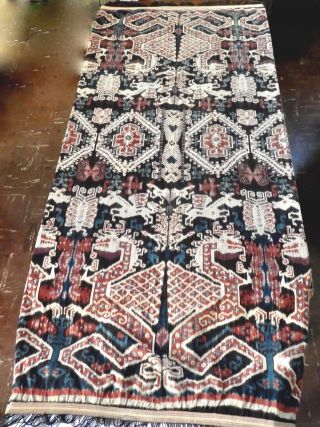 Antique Warp Ikat Indonesian Textile.  Motifs Include 3 - D Serpents 109 " L X 59 " W
