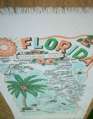Florida State Map Souvenir Beach Towel Vintage Terry Cloth 32.  5 X 52 Inch