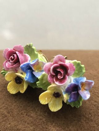 Signed Made In England Gorgeous Vintage Porcelain Flower Earrings