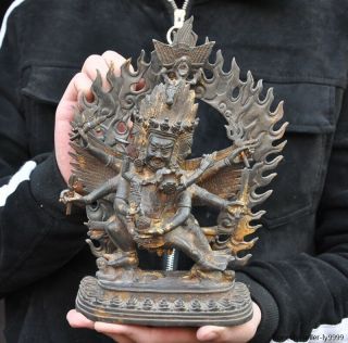 Old Tibetan Buddhism Bronze Gilt Hevajra Mandkesvara Happy Budda Yab - Yum Statue