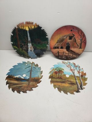 Vintage Hand Painted Saw Blade Deer Hunting Fall Autumn Old Barn Mountains