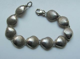 Vintage Sterling Silver 925 Clasp Bracelet Clam Shells 19 Grams
