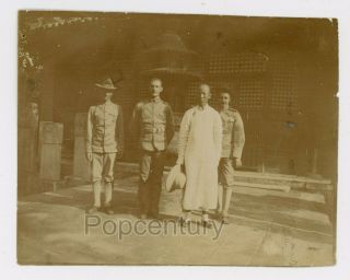 1910 Vintage Photograph China Peking Us Army Soldiers & Temple Keeper Photo
