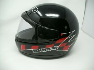 Vintage Bleffe Italy Xl Motorcycle Helmet Black W/white/black/red Stickers Visor