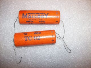 2 X Nos Mallory Vintage Tc 92 Electrolytic 10 Mf 600 Volts Capacitor Guitar