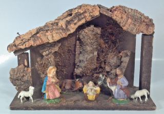 Vintage Nativity Scene Wood Stable Italy 8 " X 11.  5 " Christmas Mary Joseph Jesus