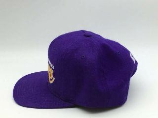 Vintage 90s Los Angeles Lakers Starter Script Snapback Hat Purple Gold Wool 1990 3