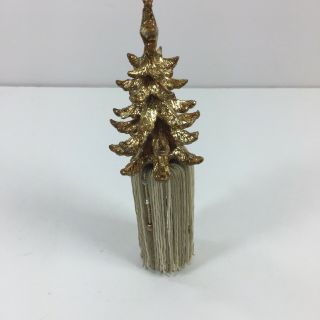 Vintage Ornament Gold Colored Christmas Tree And Tassel - 10 " Long / Pine Cone