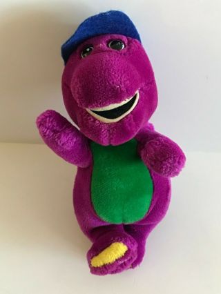 Vintage 9 " Plush Stuffed Barney The Purple Dinosaur With Blue Baseball Hat