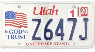 99 Cent Recent Utah In God We Trust United We Stand License Plate Z647j