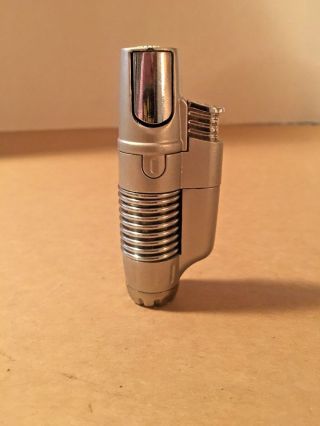 Vintage Futuristic Style Silver Metal Butane Cigarette Lighter