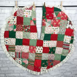 Vintage Quilted/tied Patchwork Christmas Tree Skirt 36 " Handmade