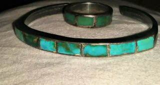 Vtg Old Pawn Mexico Sterling Silver Turqouise Bracelet & Ring