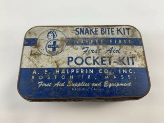 Vintage Snake Bite Kit First Aid Halco A.  E Halperin Boston Metal Advertising Tin